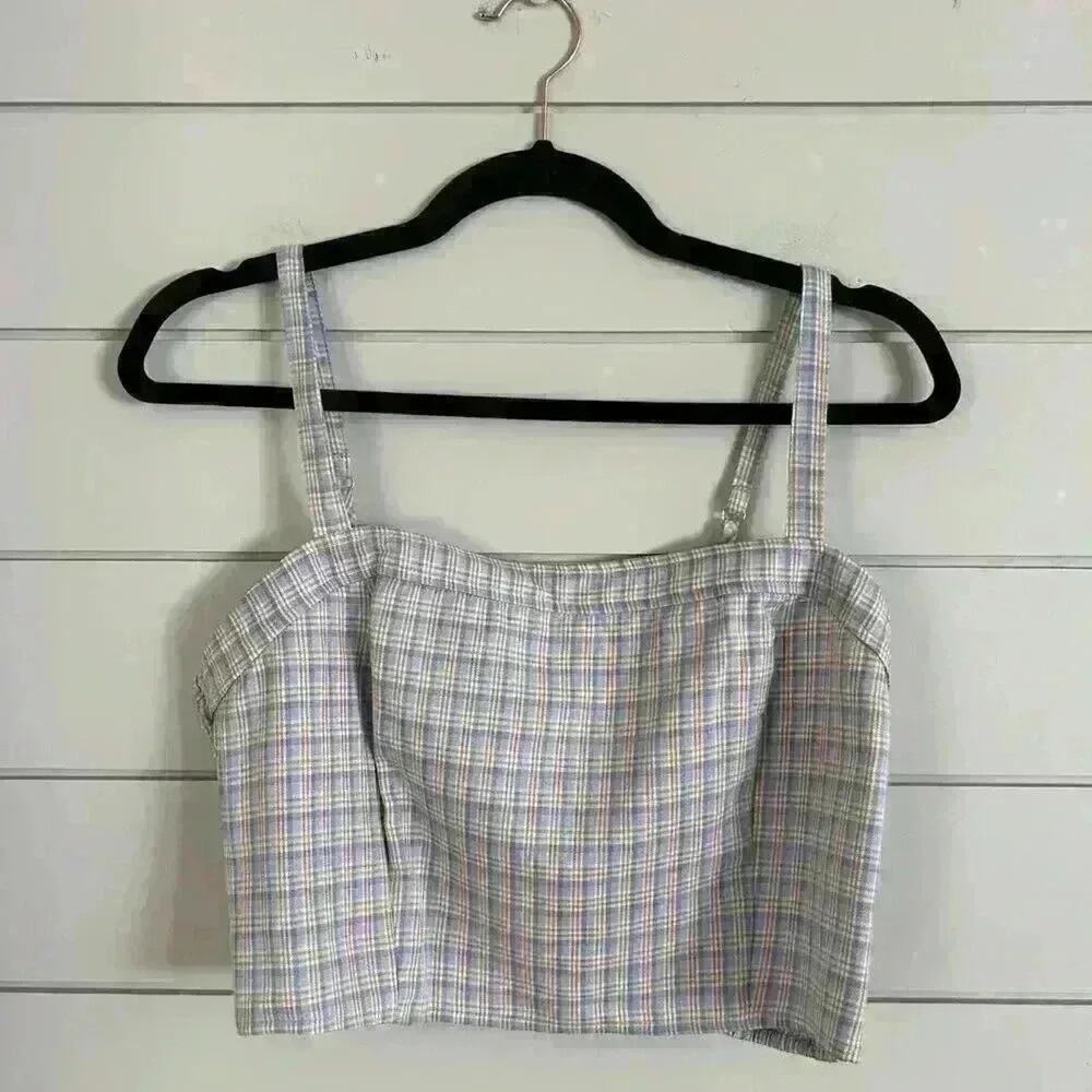 Cottagecore Plaid Crop Top Large Blue‎ Yellow Festival Rodeo NWT Elodie
